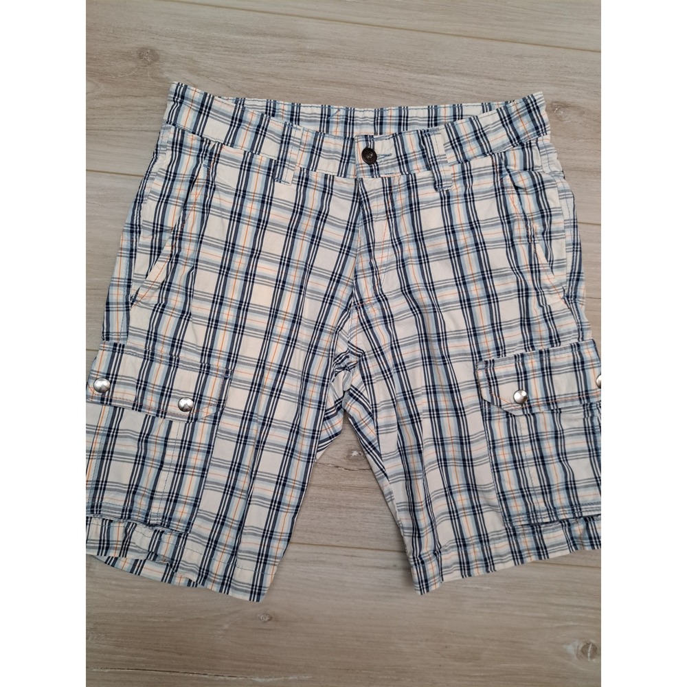 Clink Jeans London Mens Plaid Cargo Shorts Blue White Orange Size 42 IT Cotton